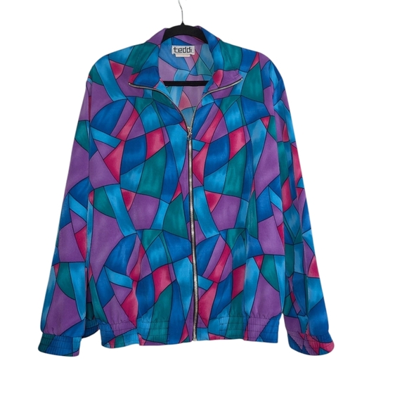 Vintage Teddi Blue and Purple Teddy Jacket with Structured Collar - Picture 1 of 6